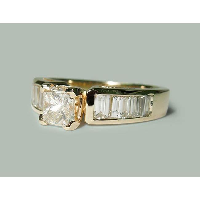 1.50 ct princess & baguette diamant-verlobungsring gelbgold