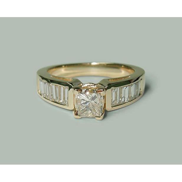 1.50 ct princess & baguette diamant-verlobungsring gelbgold