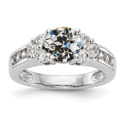 Damen-Diamantring runder Altschliff-Zinkenkanal-Set 4 Karat Gold 14K