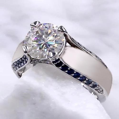 Diamant-Verlobungsring 3,50 Karat blauer Saphir Akzente Schmuck - harrychadent.ch