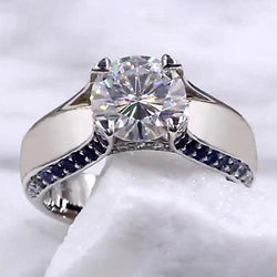 Diamant-Verlobungsring 3,50 Karat blauer Saphir Akzente Schmuck