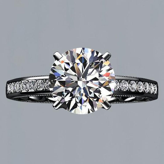 Jubiläums-Solitärring aus Schwarzgold mit Diamanten und Akzenten 2,40 Karat