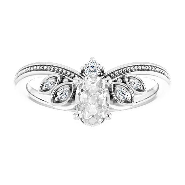 Ovaler Altschliff Diamant Ring Enhancer Perlen Vintage-Stil 3,25 Karat - harrychadent.ch