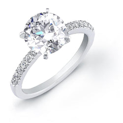 Runden Cut 2 Carats DiamantSolitaire Ring With Accents White Gold 14K