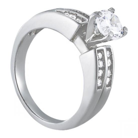 Runder Diamant Solitär Fancy Ring mit Akzent 1 Karat WG 14K