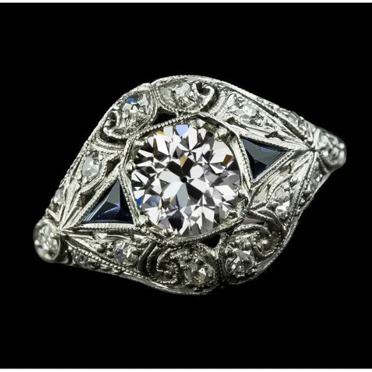 Wie Edwardian Jewelry Diamantring im Antikschliff Billionen Saphir