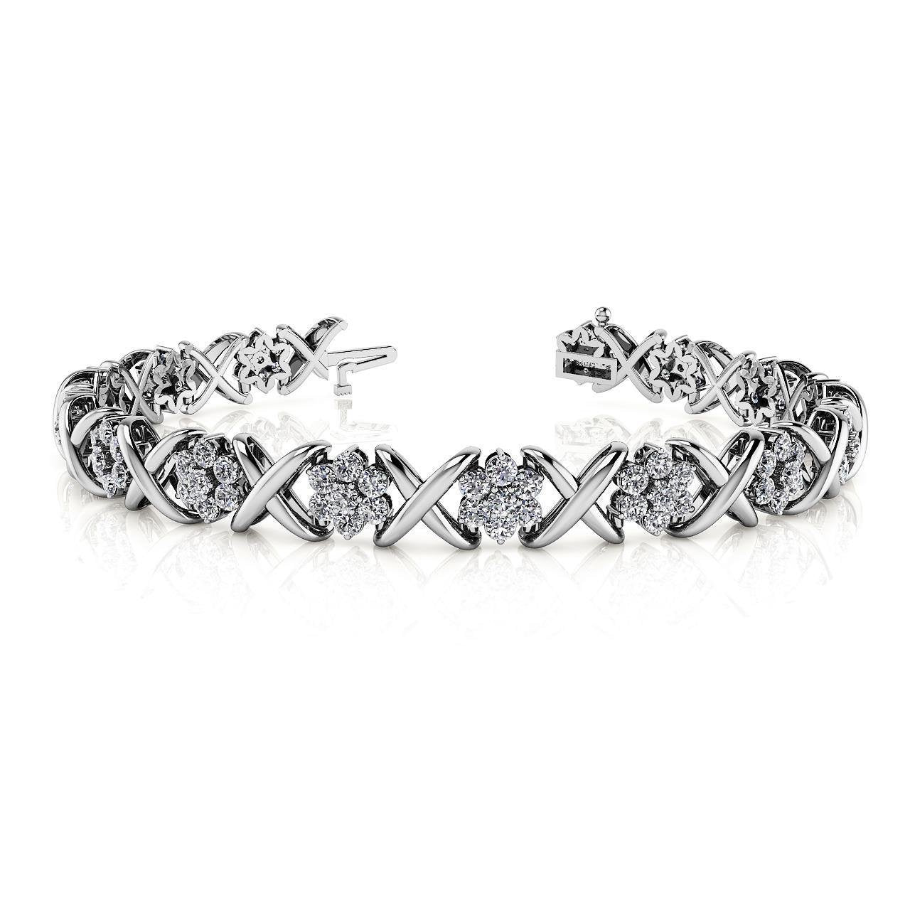 12.60 ct runder Diamant stilisierter X-Blumen-Diamant-Armband Gold 14K - harrychadent.ch
