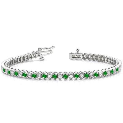 14 kt grünes tennisarmband mit smaragd und diamant im rundschliff