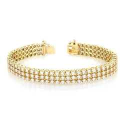 Dreireihiges, rundes Brillantschliff-Armband mit 8 Karat Diamanten in Gelbgold