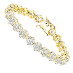 Gelbgold 14K 6 Kt Runder Diamant Cluster Tennis Armband Schmuck