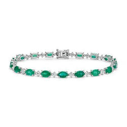 Oval grüner Smaragd & runder Diamant Tennisarmband 15.25 Karat Schmuck
