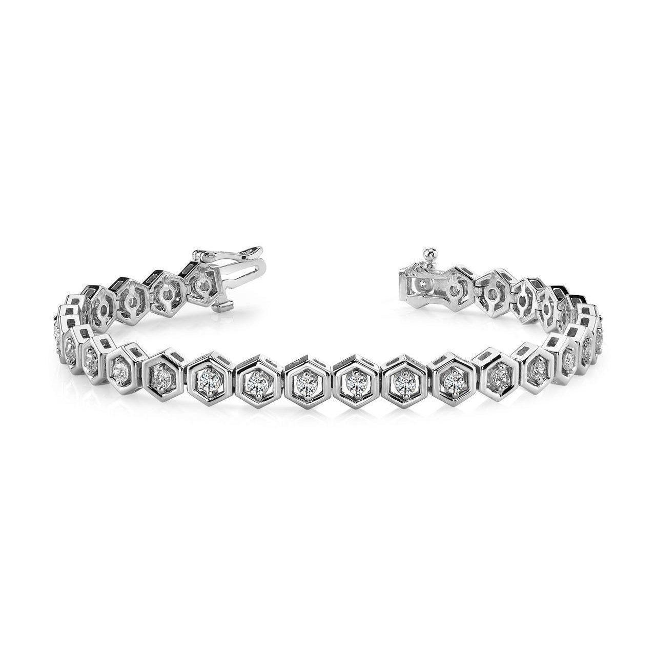 Wunderschönes, zweipoliges, rundes Diamant-Armband mit 5 Karat Hexagon-Gliedern - harrychadent.ch