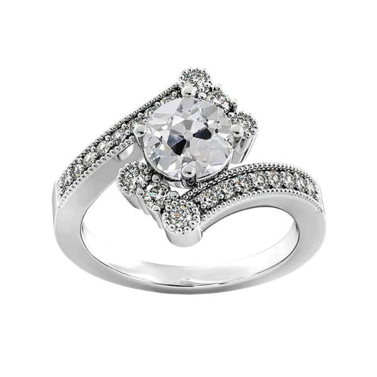 14 Karat Weißgold Runder Old Miner Diamond Ring Milgrain 3,25 Karat