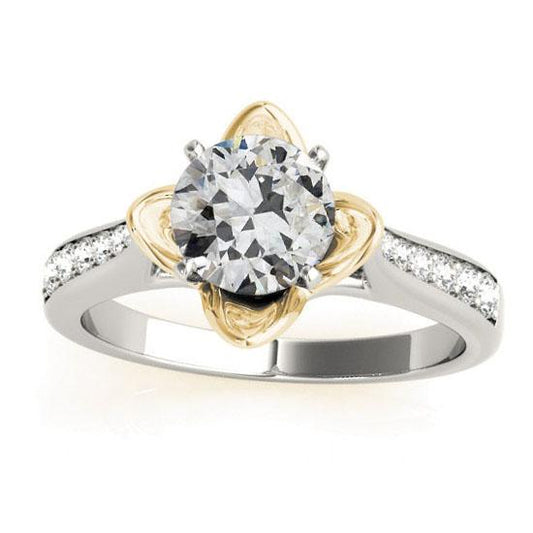 14K Gold Runder Altschliff Diamantring Blumenstil 2,75 Karat Zweifarbig - harrychadent.ch