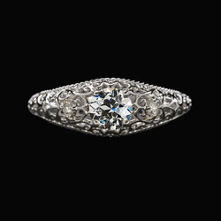 3 Steine Ring Rund Altschliff Diamant Filigran Antik Stil 1.25 Karat