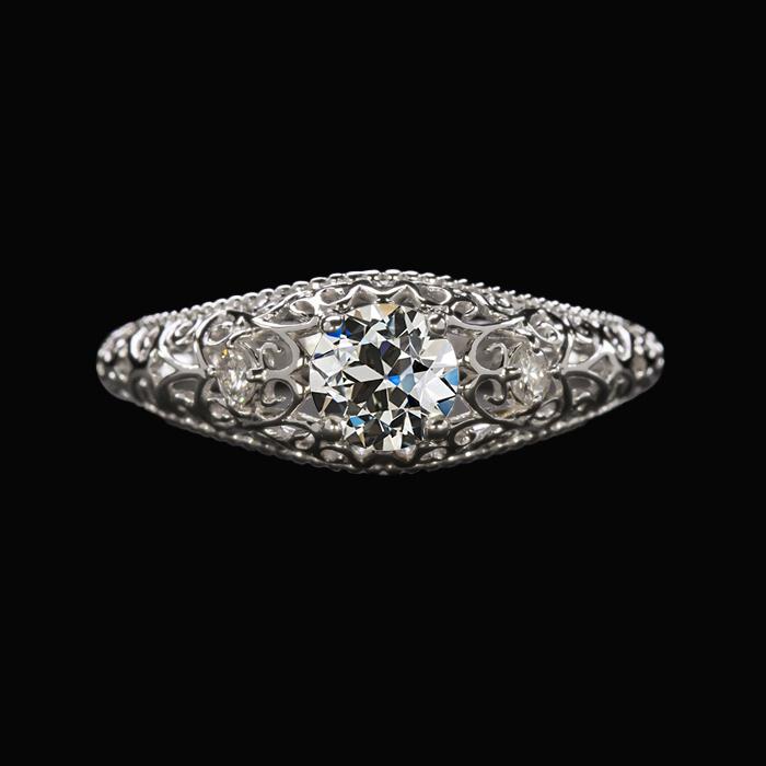3 Steine Ring Rund Altschliff Diamant Filigran Antik Stil 1.25 Karat - harrychadent.ch