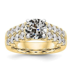 5 Karat runder alter Minenschliff Diamant-Verlobungsring Krappenset zweifarbig