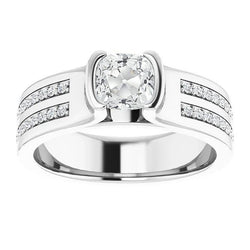 5,50 Karat Rund & Kissen Altschliff Diamantring Halbe Lünette Set