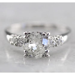 alter Bergmann Kissen Verlobungsring mit Diamanten 2 Karat Weißgold 14K