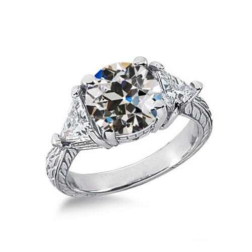 Antik-Stil 3-Stein-Ring im alten Minenschliff & Trillion Diamant 2,25 Karat - harrychadent.ch