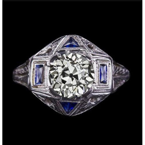 Art-Deco-Schmuck im neuen Vintage-Stil Altschliff-Diamant-Saphir-Ring