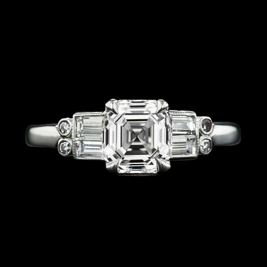 Asscher & Baguette Diamant-Verlobungsring-Krapfen-Set 5,75 Karat - harrychadent.ch