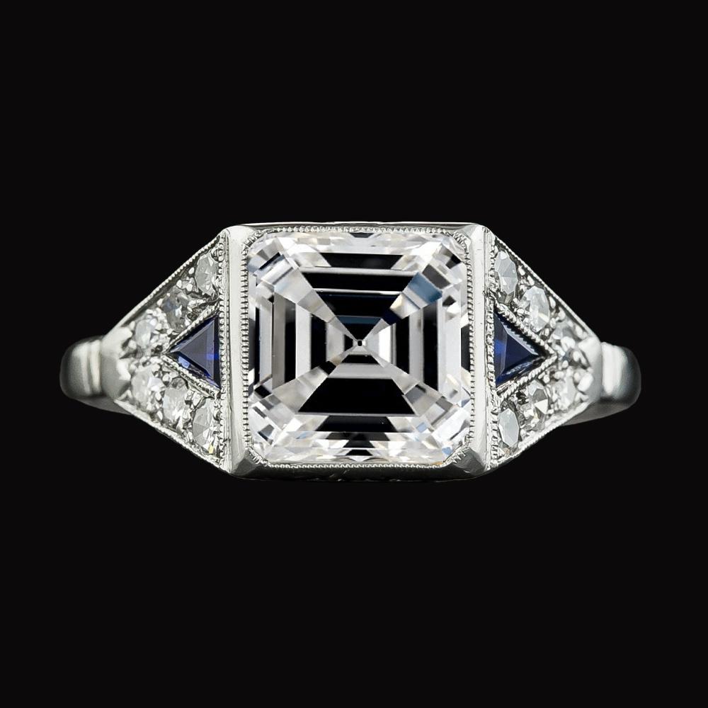 Asscher Diamant & Trillion Ceylon Saphir Edelstein Ring 6,25 Karat - harrychadent.ch