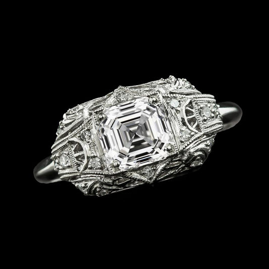Asscher & Runden Diamant Verlobungsring 4,35 Karat Milgrain Shank - harrychadent.ch