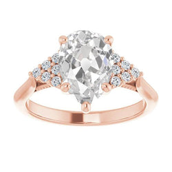 Birne Old Mine Cut & Runden Diamant Verlobungsring 4,50 Karat