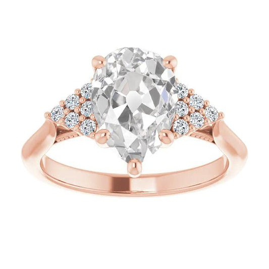Birne Old Mine Cut & Runden Diamant Verlobungsring 4,50 Karat - harrychadent.ch