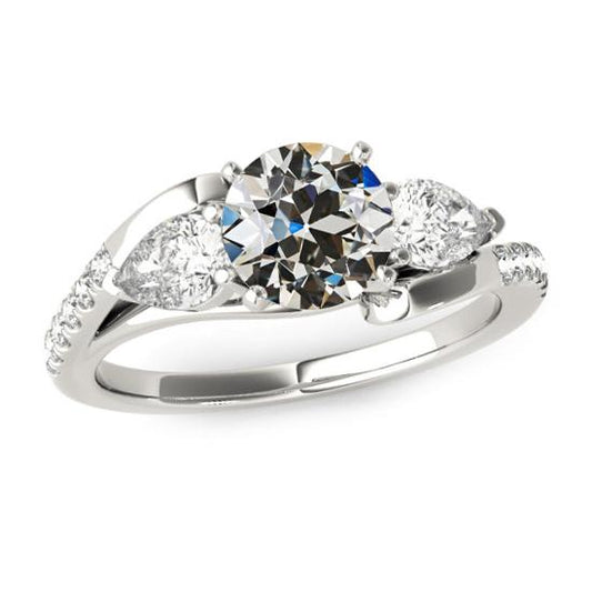 Birne & Rund alter Bergmann Diamantring 3 Steine Stil 4,50 Karat - harrychadent.ch