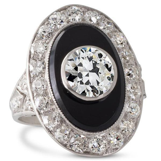Damen Halo Ehering Runder Altschliff Diamant Schwarzgold 4 Karat - harrychadent.ch