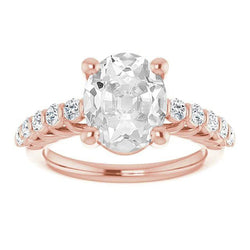 Damen Hochzeit Ovaler Alteuropäischer Diamantring Krappenset 6,50 Karat