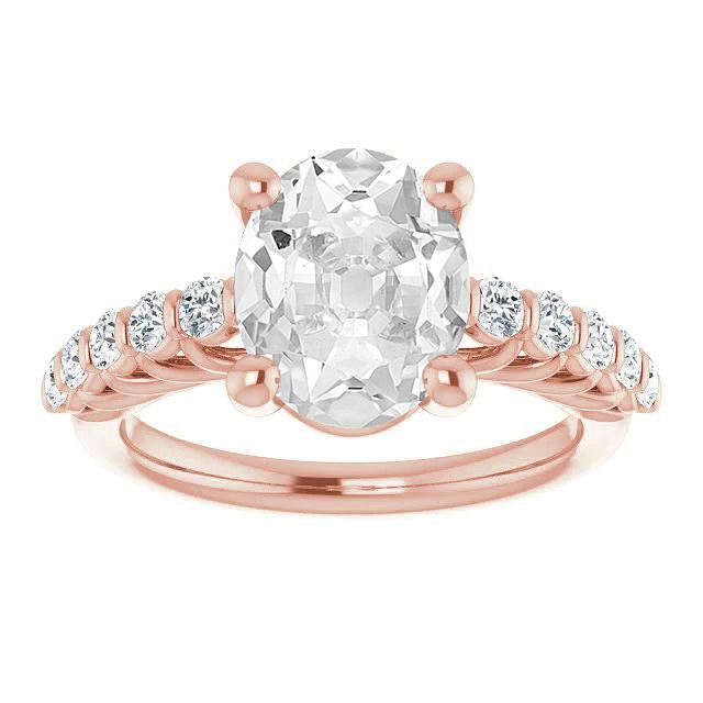 Damen Hochzeit Ovaler Alteuropäischer Diamantring Krappenset 6,50 Karat - harrychadent.ch