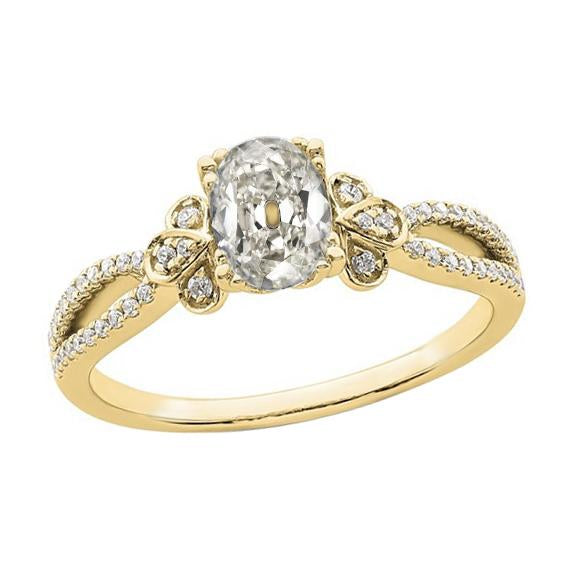 Damen Ovaler alter Minenschliff Diamantring Zinke geteilter Schaft 4,20 Karat - harrychadent.ch