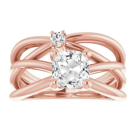 Damenring rund & Kissen Altschliff Diamant 4 Krappen Set 5,50 Karat - harrychadent.ch