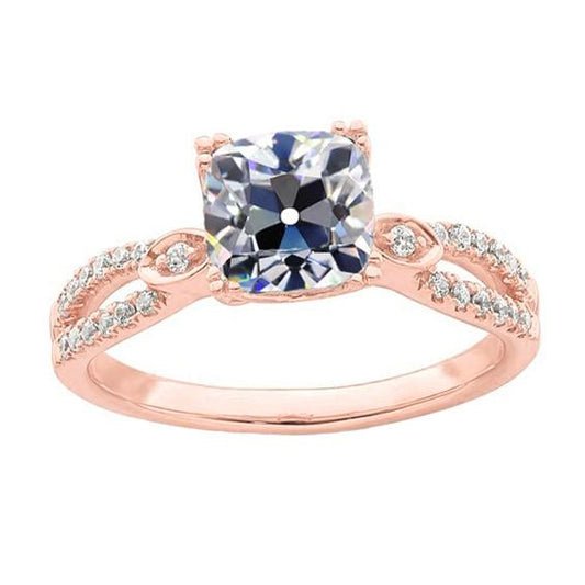 Damenring rund & Kissen Old Cut Diamant Split Shank 5,50 Karat - harrychadent.ch