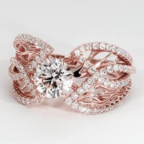 Diamant-Schmuckring 3 Karat Roségold 14K Filigran - harrychadent.ch