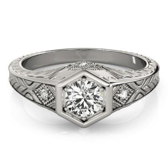 Diamant-Verlobungsring Graviert Antik-Stil 1.50 Karat WG 14K