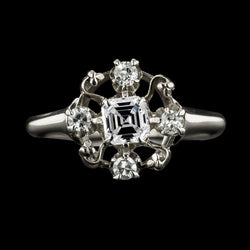 Ehering Asscher & runder Diamant Antik-Stil Gold 3 Karat