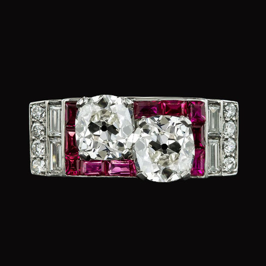 Ehering Baguette & Kissen Altschliff Diamant & Rubine 7,50 Karat - harrychadent.ch