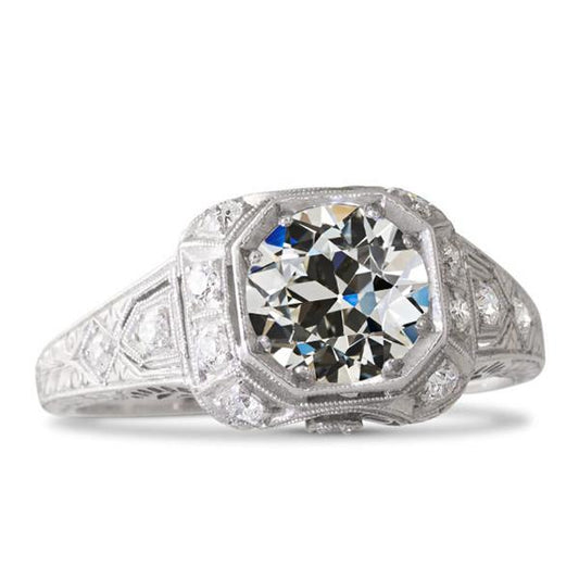 Gold Runder Altschliff Diamant-Verlobungsring 2.50 Karat Milgrain Shank - harrychadent.ch