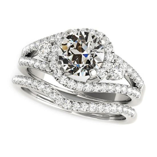 Halo-Verlobungsring-Set mit passendem Band Weißgold 5,50 Karat - harrychadent.ch