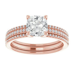 Kissen Altschliff Diamant Ehering Set Roségold 9,50 Karat