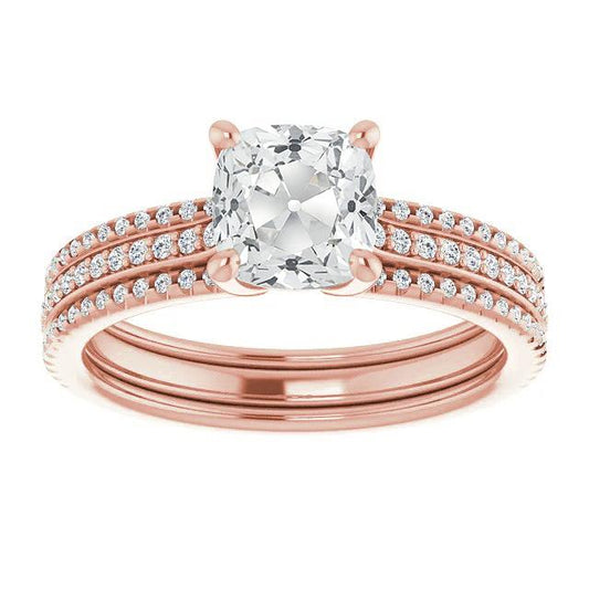Kissen Altschliff Diamant Ehering Set Roségold 9,50 Karat - harrychadent.ch