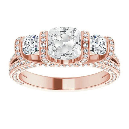 Kissen Old Cut Diamant Ring Split Shank 11.50 Karat 3 Steine Stil - harrychadent.ch