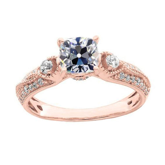 Kissen Old Mine Cut Diamantring 3 Steine Stil Milgrain 4 Karat - harrychadent.ch