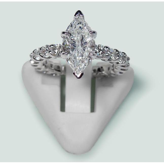 Marquise und runder Diamant-Verlobungsring 2.75 Karat Weißgold 14K