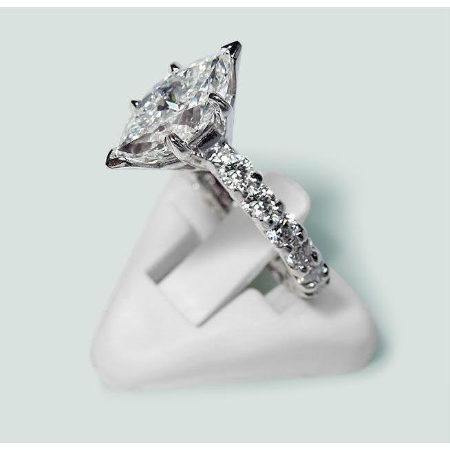 Marquise und runder Diamant-Verlobungsring 2.75 Karat Weißgold 14K