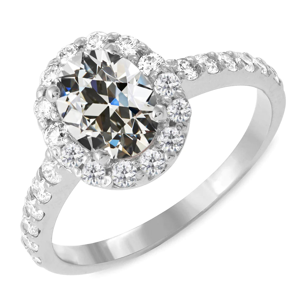 Oval Altschliff Diamant Halo Ehering 6,50 Karat Damenschmuck
